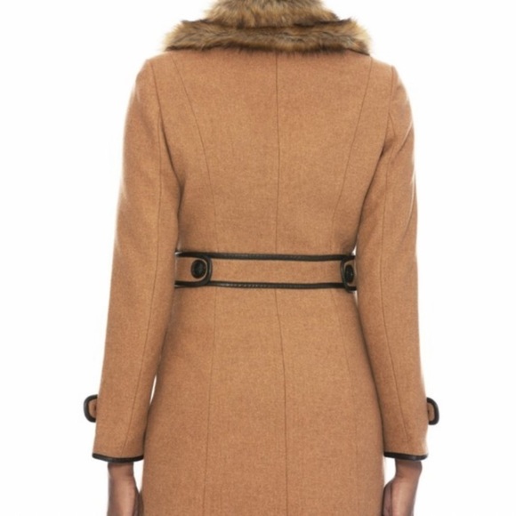SOLD OUT ! Tan button down vegan wool coat with faux collar - Picture 5 of 6